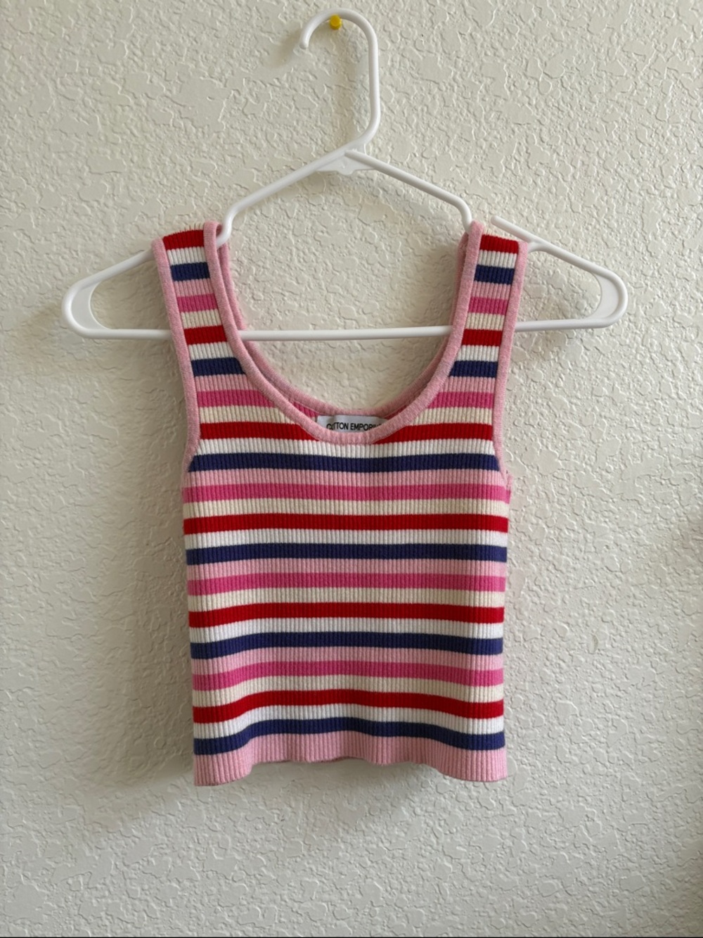 Nordstrom Cotton Emporium Striped Ribbed Tank Top in Pink, Red, Blue & White M